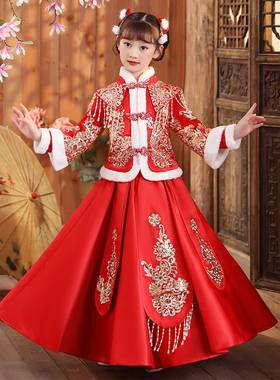 女童汉服古装中国风新年冬装加绒加厚唐装旗袍冬款儿童拜年服过年