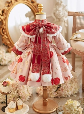 女童宝宝一周岁唐装礼服冬款拜年服婴儿小童中国风旗袍抓周公主裙