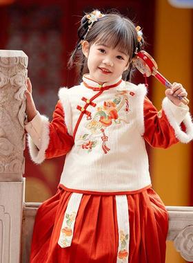 汉服女童冬款中国风古装套装洋气改良旗袍儿童唐装宝宝龙年拜年服