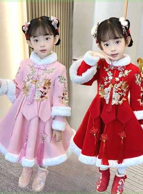 儿童汉服冬款兔年拜年服女童中国风唐装宝宝冬季衣服加绒旗袍冬裙