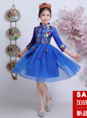 新年女童旗袍冬中国风冬装礼服加棉唐装拜年服儿童公主裙过年衣服