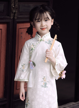 女童旗袍中国风小女孩刺绣中式蕾丝古筝演出服儿童唐装秋冬连衣裙