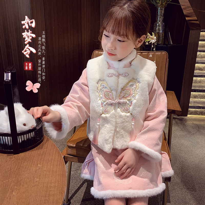 女童汉服公主裙中国风小女孩唐装冬装2024新款儿童拜年服新年套裙