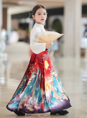 女童套装秋冬季2024唐装中国风服女孩古装汉服拜年新款儿童马面裙