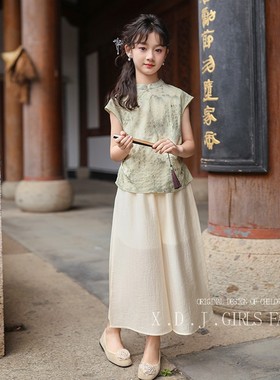 女童夏季国风套装新款新中式旗袍中大儿童公主裙裤汉服唐装两件套