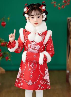 儿童旗袍冬季中国风2024新款女童国风唐装拜年服小女孩公主裙秋冬