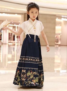 新款秋冬女童中国风古装改良马面裙套装大童儿童汉服童装明制唐装