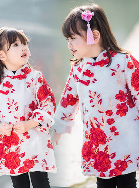 女童新年装公主裙加棉加厚中国风童装儿童唐装冬礼服裙宝宝旗袍