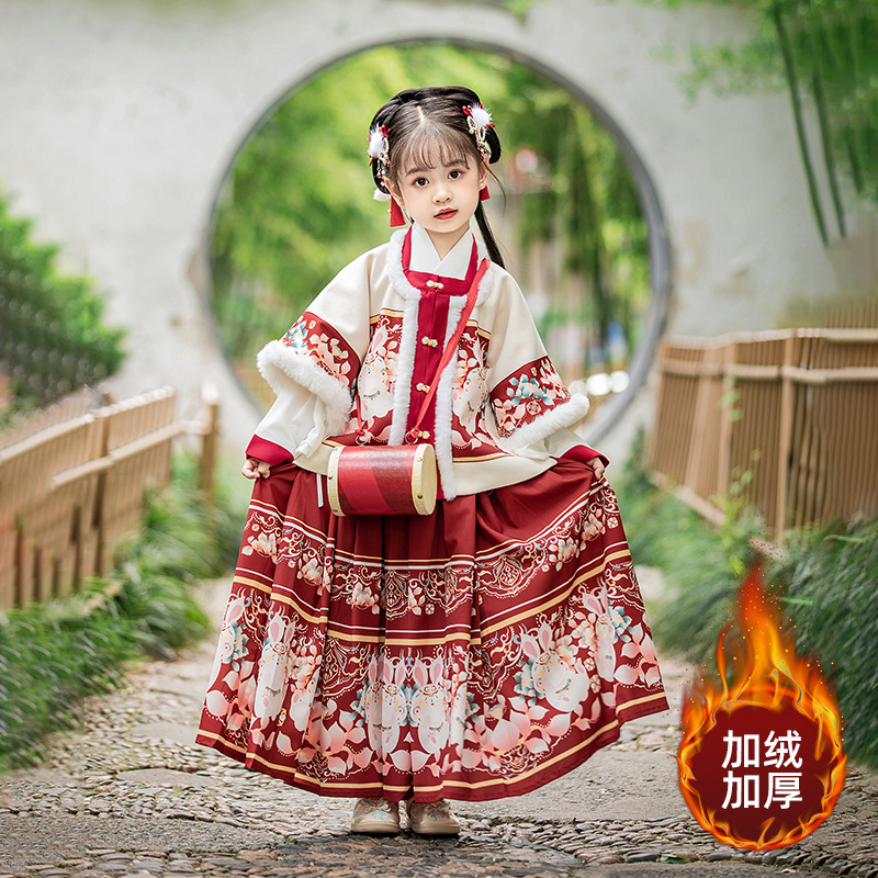 拜年服女童汉服新年中国风儿童冬季古装加厚女宝宝唐装明制马面裙