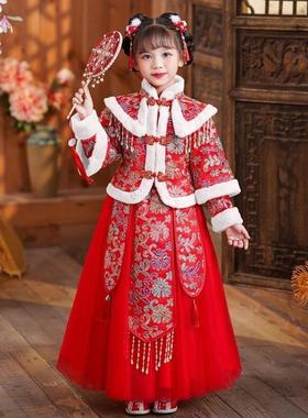 汉服女童唐装冬季中国风儿童旗袍汉服套装加厚公主裙新年装拜年服