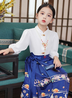 新款秋冬女童中国风古装改良马面裙套装2023女孩大童儿童汉服唐装