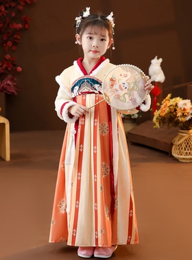 儿童汉服冬季过年拜年服女童中国风古装超仙襦裙加厚保暖儿童唐装