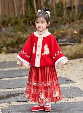 女童唐装2024秋冬拜年服8儿童9汉服10岁小女孩的连衣裙中国风古装