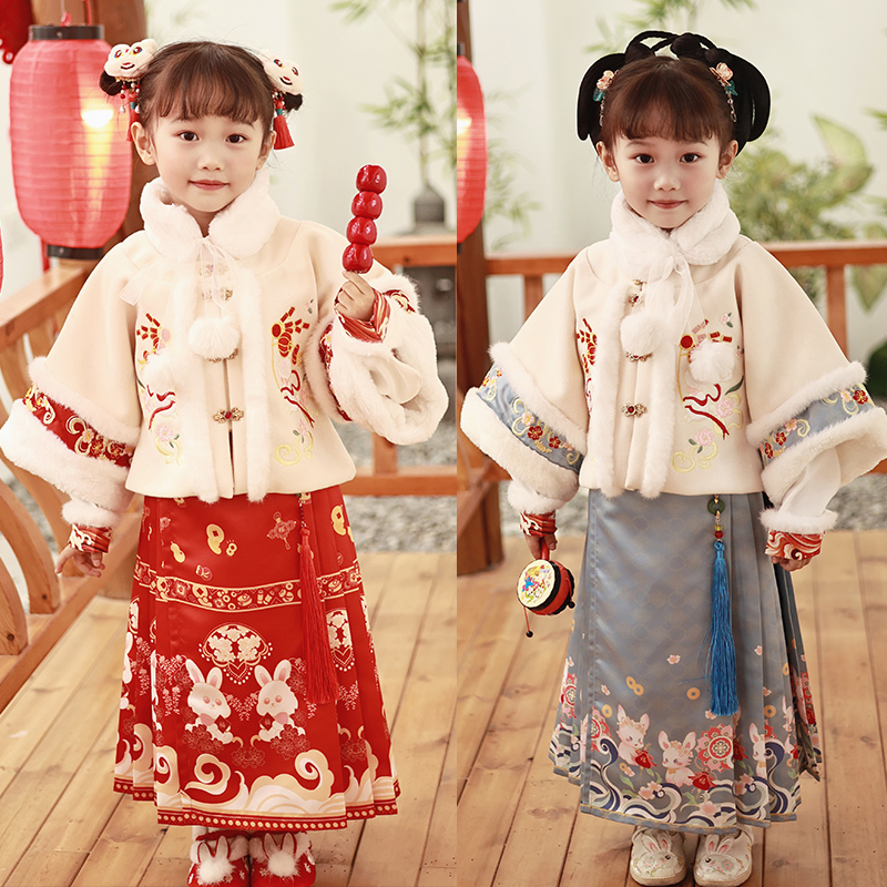 女童汉服拜年服龙年新款中国风唐装男冬季加绒加厚儿童马面裙套装