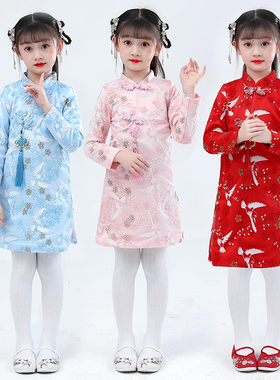 女童汉服秋冬唐装小女孩古装连衣裙中国风新年装儿童旗袍裙拜年服