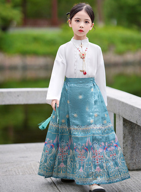 马面裙女童新款冬季长袖女孩中国风汉服明制改良唐装儿童古装套装