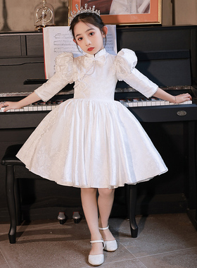 女童旗袍冬季中国风儿童国潮白色礼服G公主裙女孩高端唐装拜年服