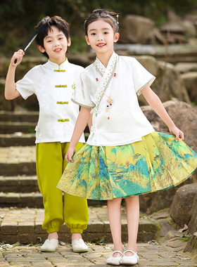 六一儿童演出服唐装汉服合唱表演服幼儿园国学服中国风女童马面裙