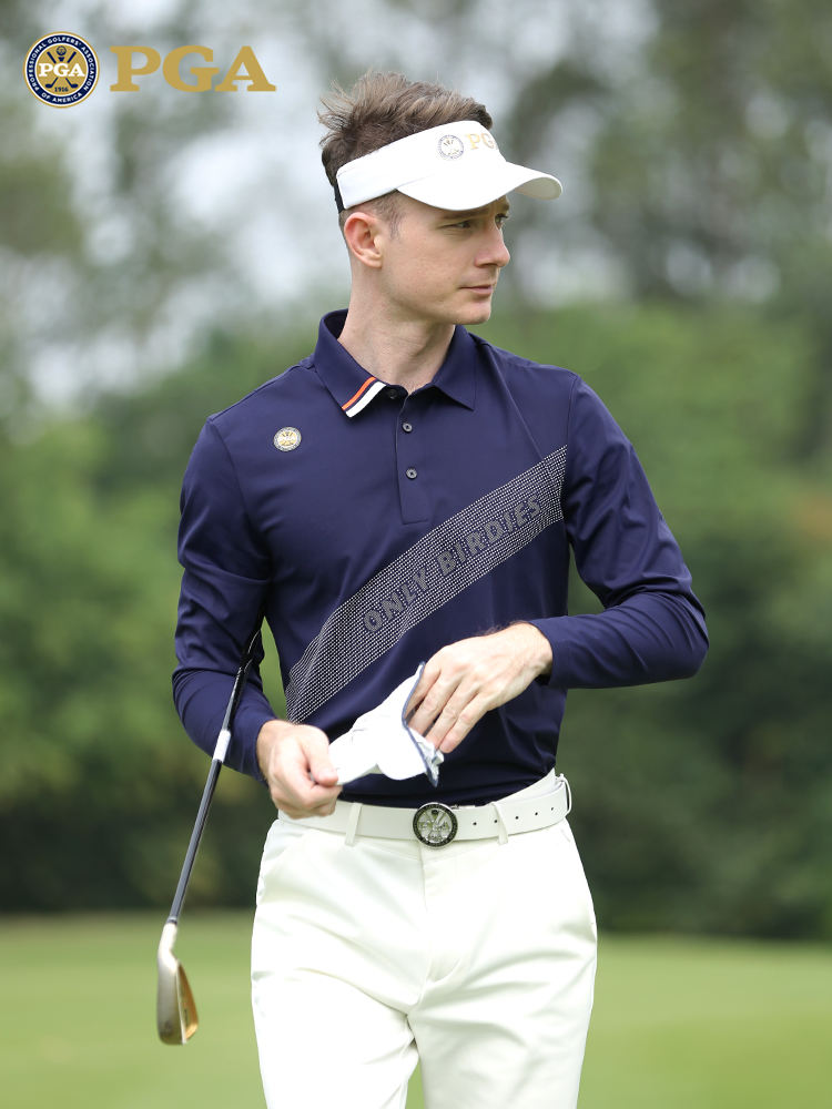 PGA高尔夫男装golf服装男士长袖T恤秋冬新款运动面料高弹印花上衣