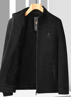 中年男装新款秋冬季男士夹克雪尼尔加绒加厚外套中老年人上衣