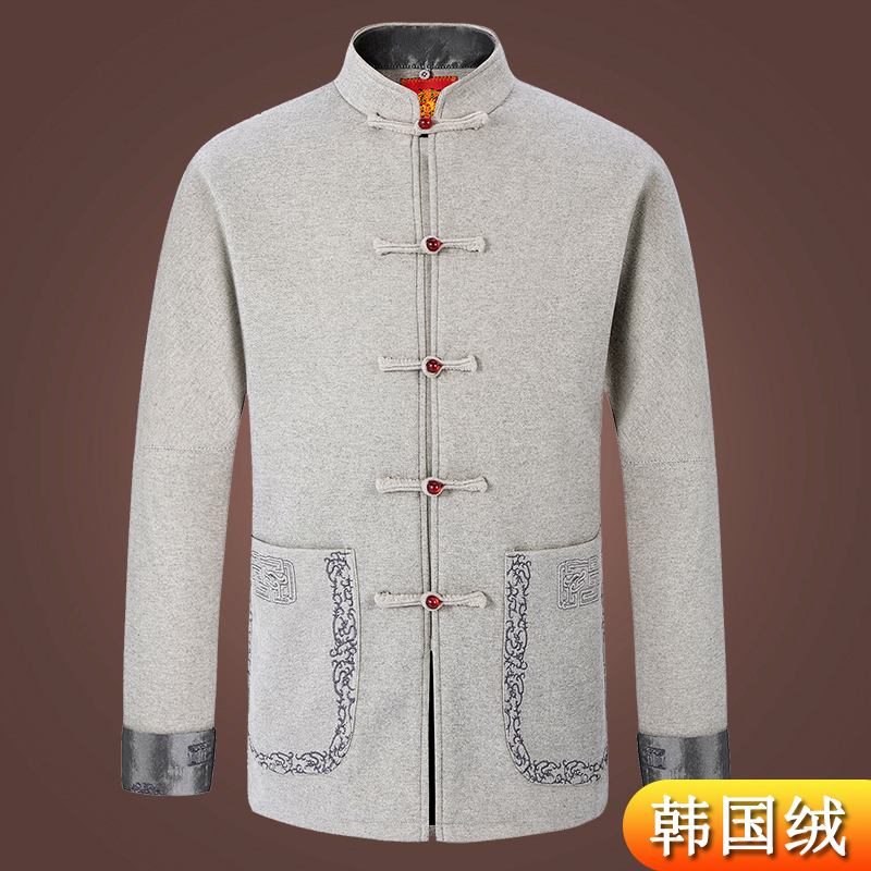 中年秋季加厚韩国绒唐装新中装冬季外套中式中国风男装上衣