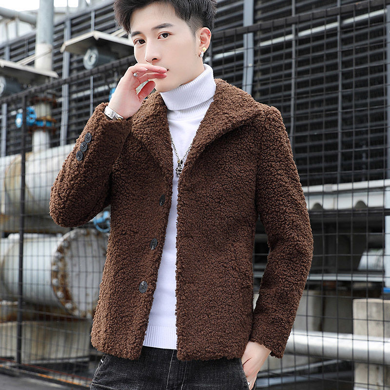 羊羔毛外套男2021新款秋冬季韩版潮流青少年夹克男士秋装上衣