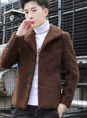 羊羔毛外套男2021新款秋冬季韩版潮流青少年夹克男士秋装上衣