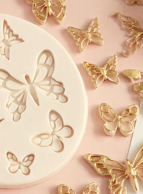 蝴蝶造型硅胶模具甜品桌彩蝶装饰花纹干佩斯翻糖模烘培蛋糕滴胶模
