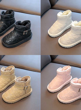 儿童雪地靴2023冬季女童鞋加绒加厚棉鞋韩版菱格短靴男童保暖靴子