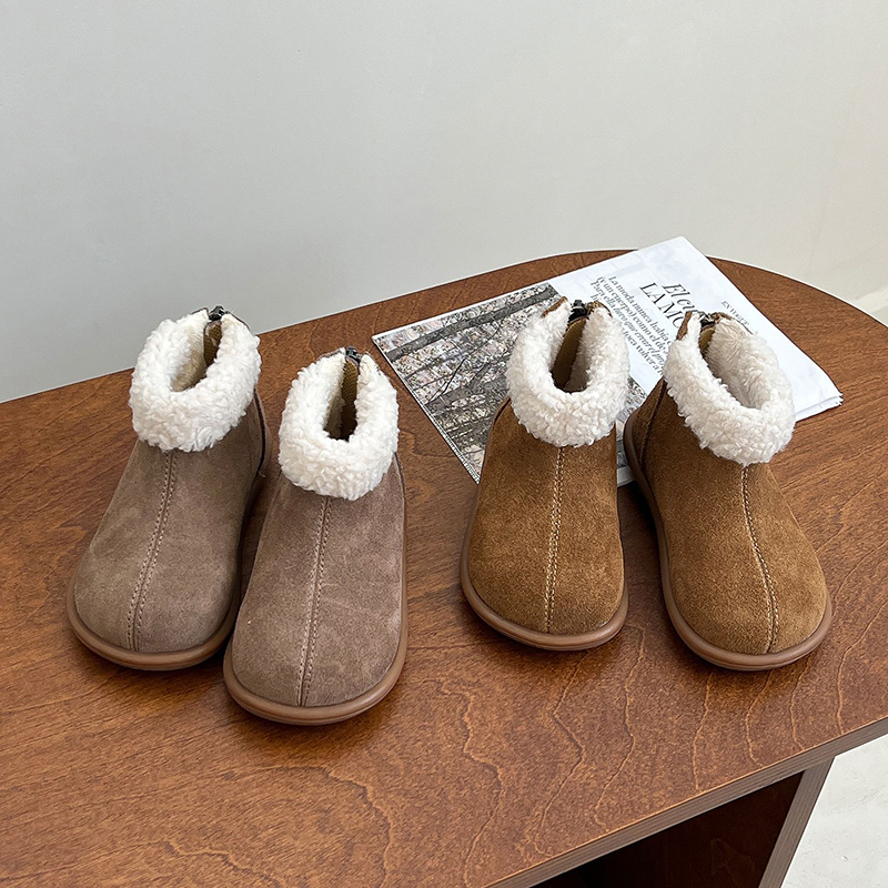 韩版儿童毛毛棉鞋2023冬季新款男童儿童真皮短靴女童加厚保暖靴子