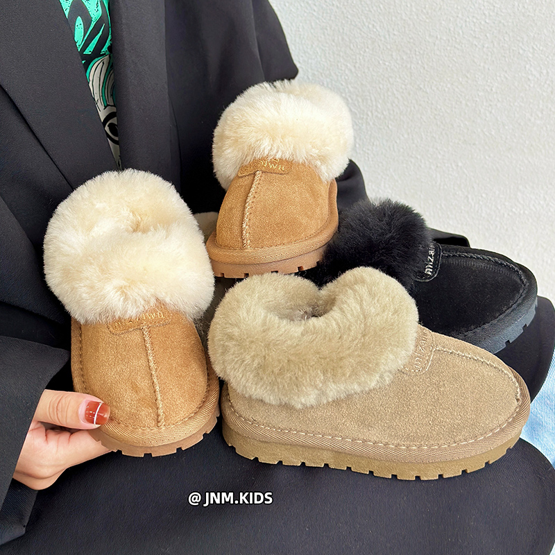 韩版羊毛口儿童真皮雪地靴冬季加绒加厚男女童面包鞋宝宝保暖棉鞋