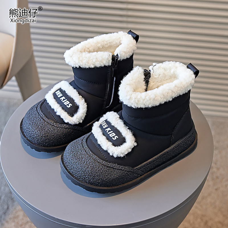 韩版儿童棉靴2023年冬季新款加绒加厚男童雪地靴女童宝宝棉鞋东北