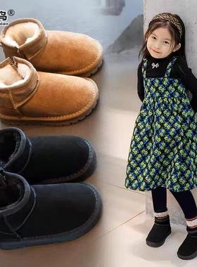 儿童牛皮雪地靴2023冬季新款男童鞋子韩版宝宝鞋女童加厚大棉鞋潮