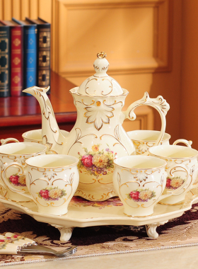 水杯茶具套装家用欧式客厅陶瓷水具杯具茶杯子茶壶整套奢华带托盘