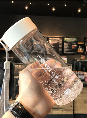 韩版简约塑料水杯男女学生便携防漏带盖情侣创意清新透明随手杯子