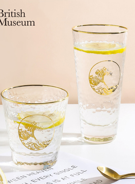 大英博物馆神奈川冲浪里烫金透明锤纹玻璃杯水杯送女友生日礼物