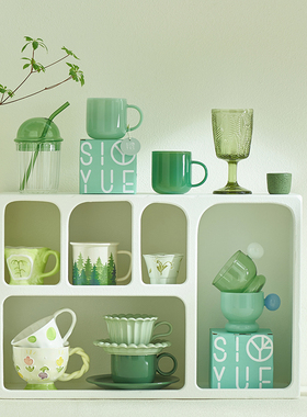 小清新设计感绿色杯子陶瓷马克杯燕麦早餐杯咖啡杯家用水杯茶杯女