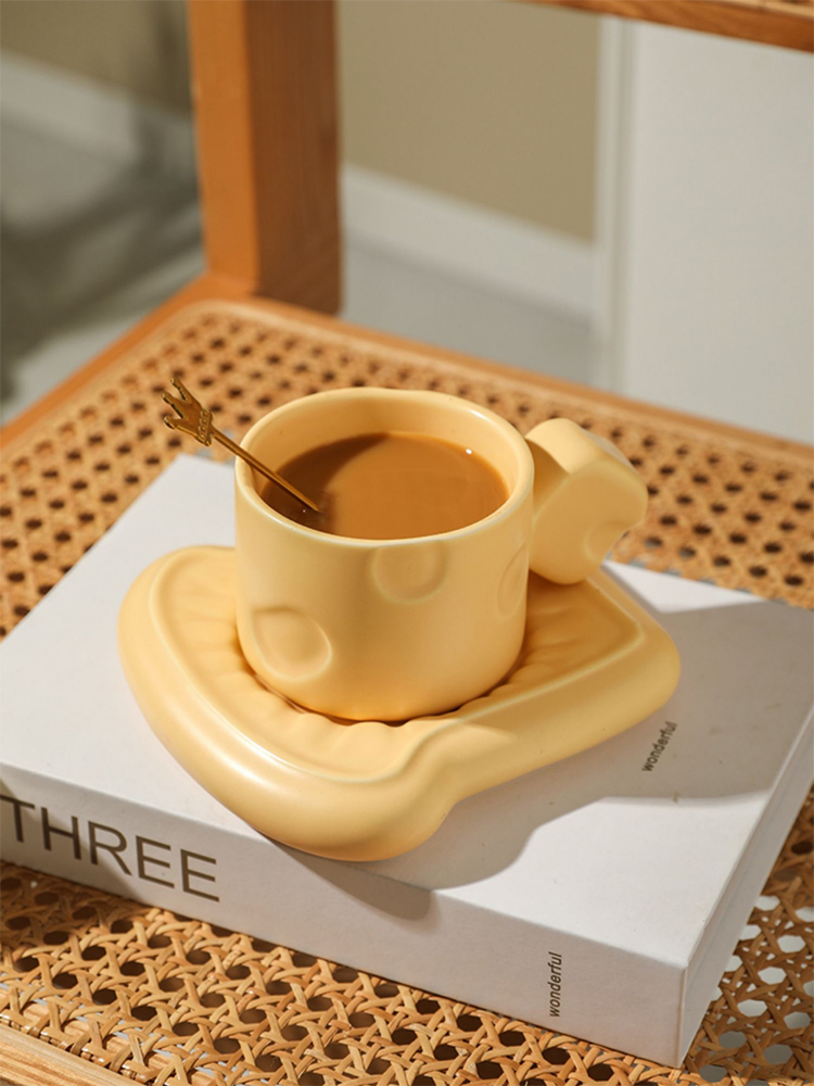 创意奶酪造型马克杯陶瓷奶fufu咖啡杯碟套装可爱早餐牛奶杯水杯女