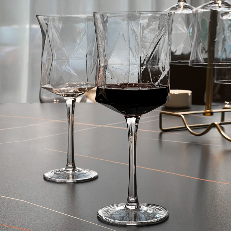 几何设计红酒杯子小众家用ins风套装轻奢水晶高档葡萄酒杯高脚杯
