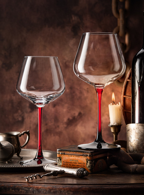 红杆勃艮第红酒杯套装家用水晶黑领结大肚欧式葡萄高脚杯子醒酒器