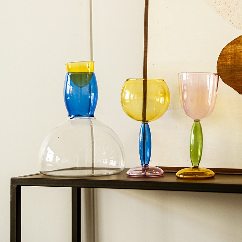 高硼硅彩色玻璃纯手工网红创意葡萄酒高脚杯波尔多红酒杯子醒酒器