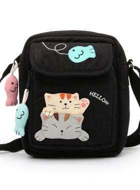日本设计kine猫卡通猫咪棉布卡通手机包微单数码相机包小斜挎包女