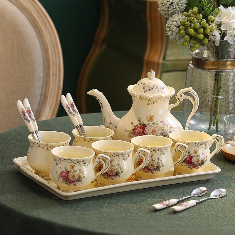 英式水杯茶具套装家用客厅待客用杯具冷水茶壶轻奢陶瓷水具带托盘
