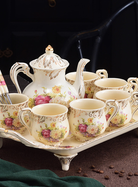水杯套装陶瓷家用客厅水具杯子欧式耐热杯具带托盘茶杯茶具套装