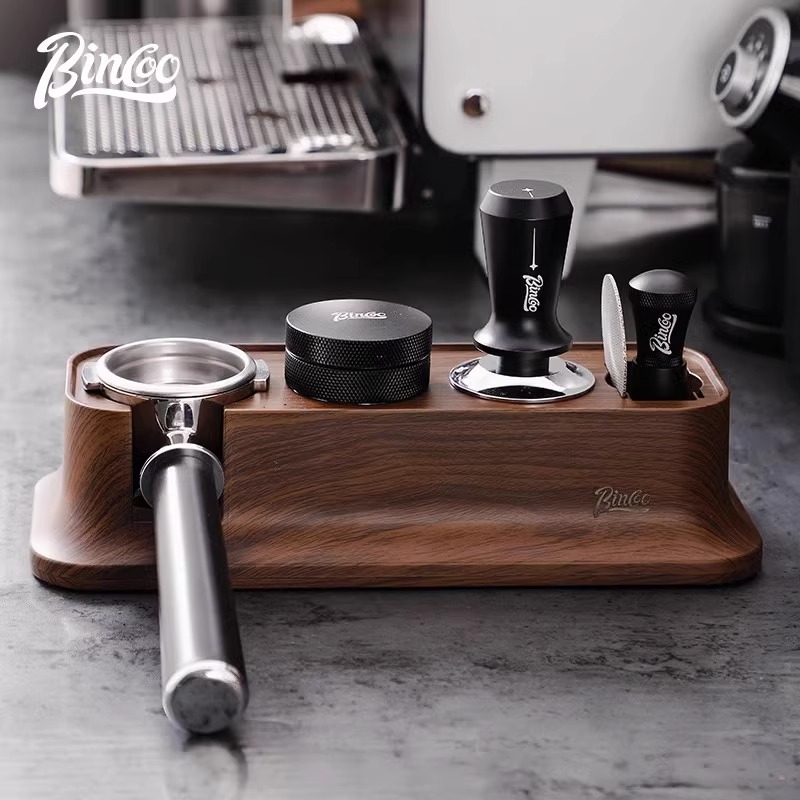 Bincoo木纹意式咖啡压粉底座套装多功能布粉器三件套吧台收纳底座