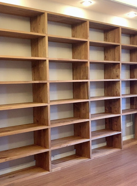 定制老榆木书架定做整墙满墙书架全实木书柜格子漫咖啡置物架落地