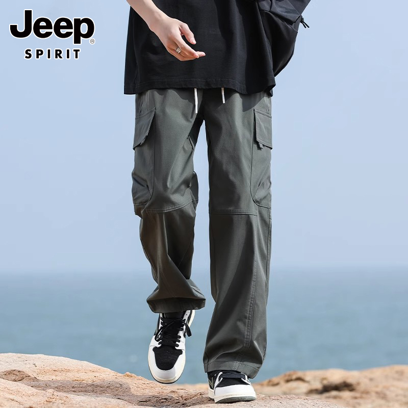 Jeep吉普工装裤男士夏季薄款直筒宽松户外多口袋休闲美式冰丝裤子