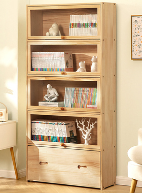 儿童书柜带门家用实木书架落地多层客厅储物收纳柜玩具收纳置物架
