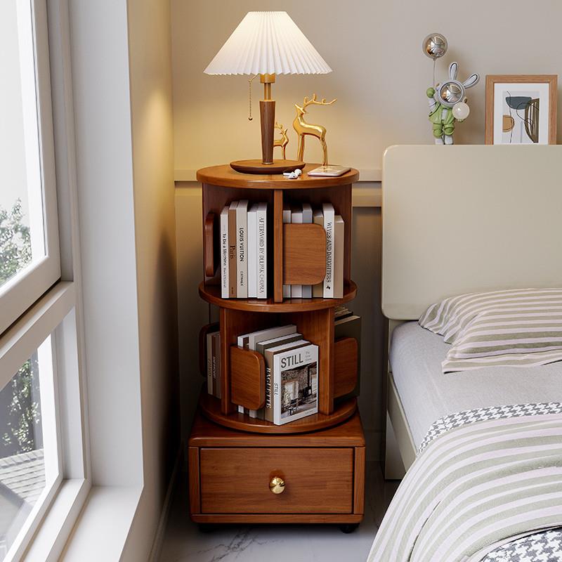 360度旋转书架可移动实木小书柜学生家用卧室床头书本收纳置物架