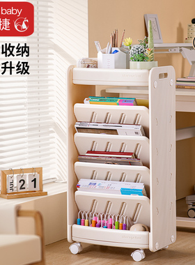 儿童书架可移动宝宝绘本收纳架落地家用桌边置物架小推车侧边书柜